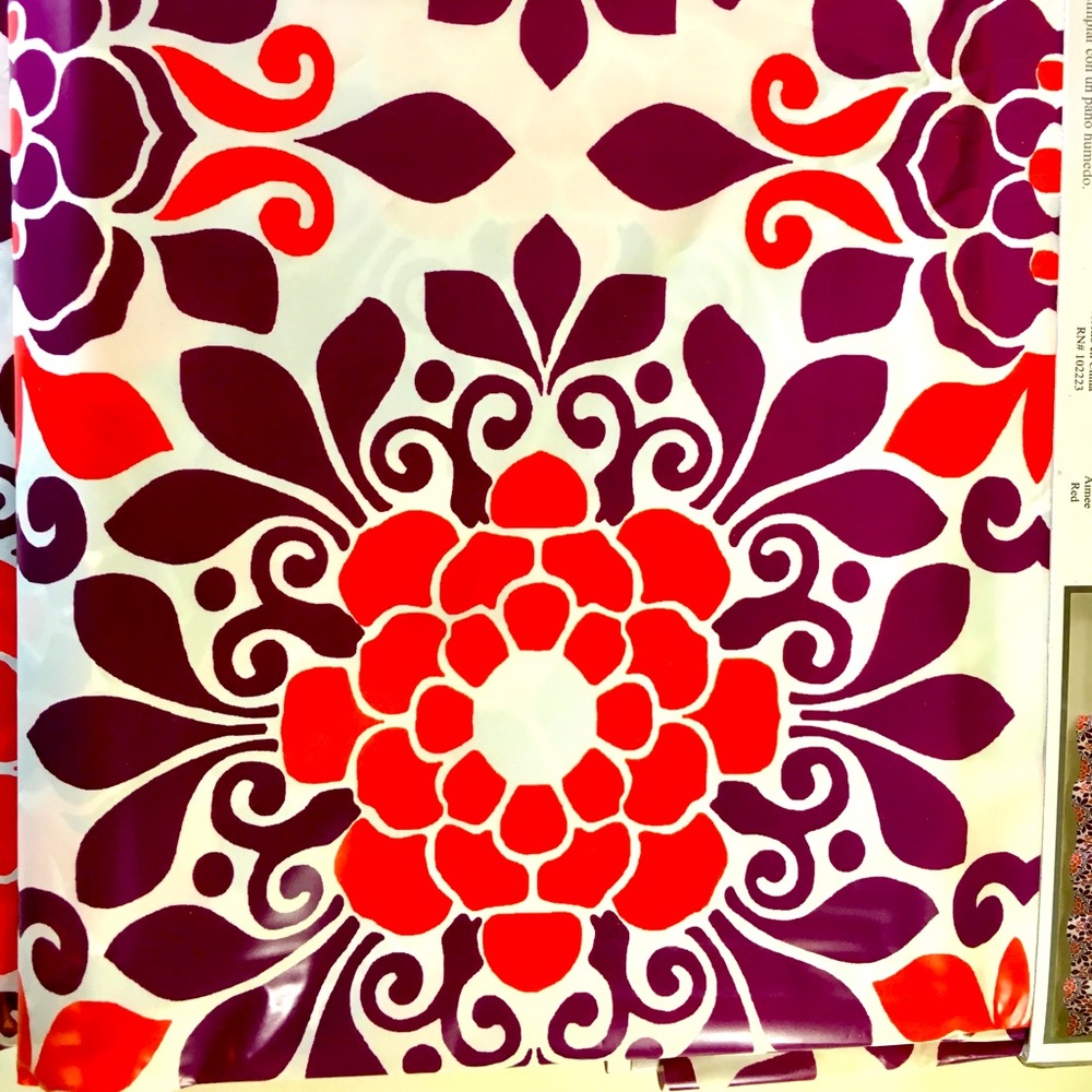 Aimee Red Medallions Peva Shower Curtain Burgundy